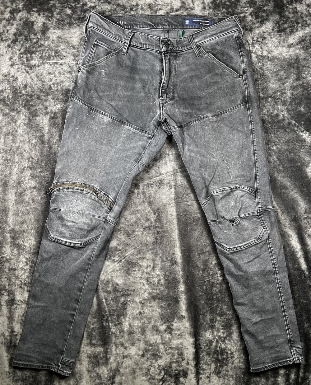 G-Star RAW 5620 3D Zip Knee Skinny Jeans Gray W31 L32 Moto Distressed Denim